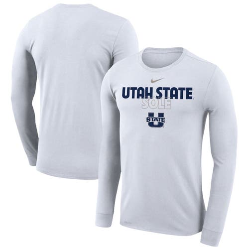 Nike White Utah State Aggies 2023 On Court Bench Long Sleeve T-Shirt
