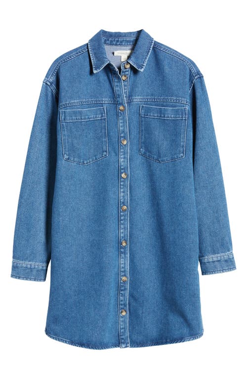 Shop Treasure & Bond Long Sleeve Denim Shirtdress In Medium Wash