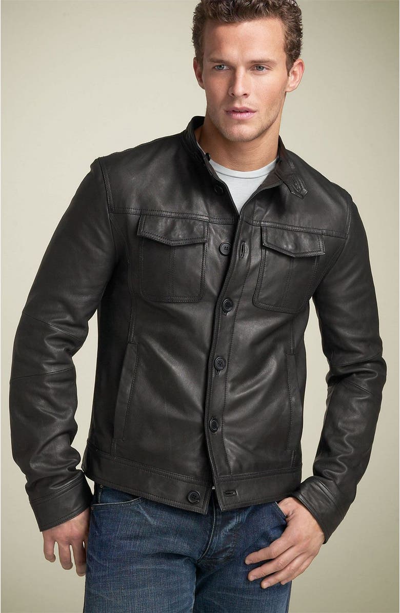Armani Jeans Leather Jacket with Removable Collar | Nordstrom