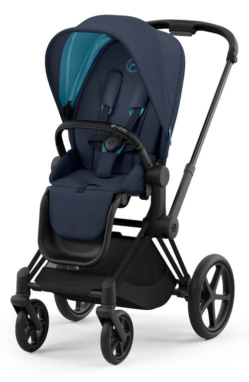 CYBEX PRIAM 4 Matte Black Compact Stroller in Nautical Blue at Nordstrom