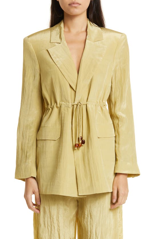 Ganni Bead-embellished Crinkled Taffeta Blazer In Leek Green