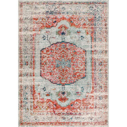 Jonathan Y Andalus Vintage Medallion Area Rug In Coral/ivory