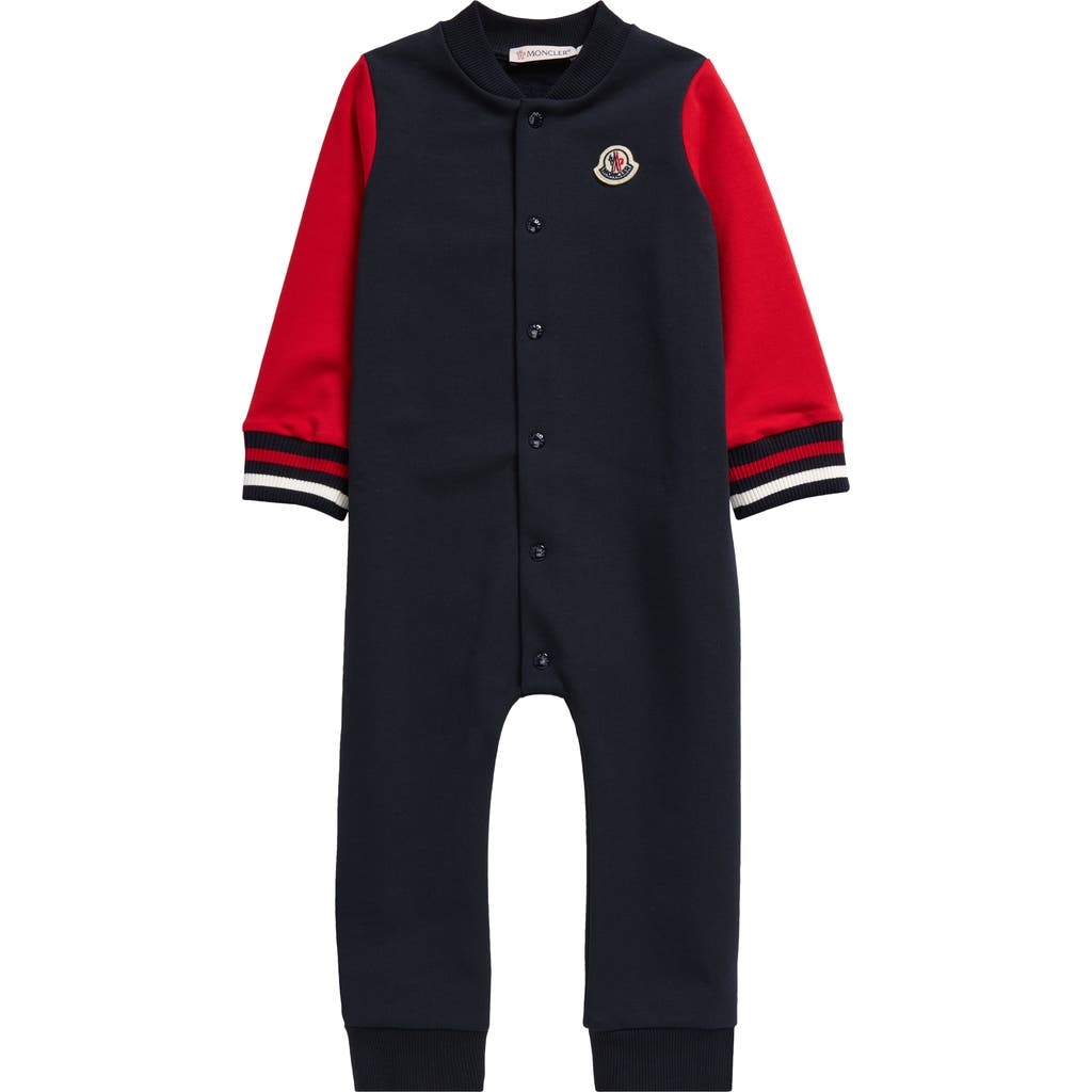Moncler Colorblock Fleece Romper In Blue