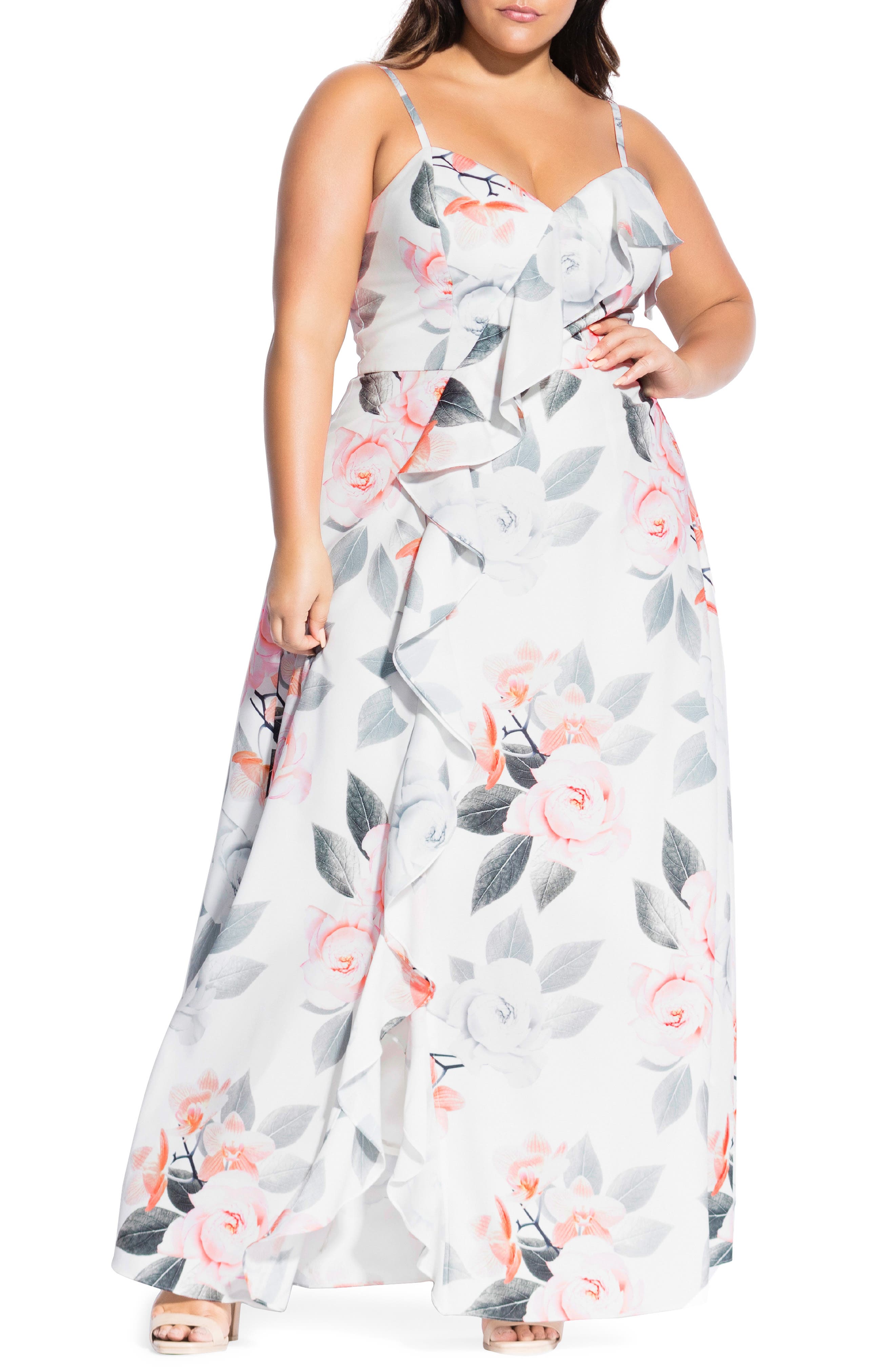 Plus Size City Chic Delicate Orchid Maxi Dress, White