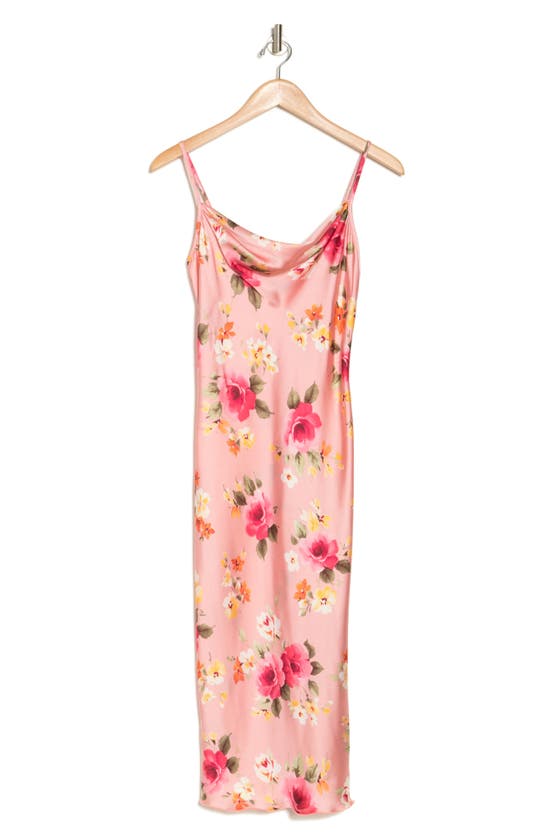 Shop Bebe Printed Satin Bias Midi Dress In Pink/ Multi