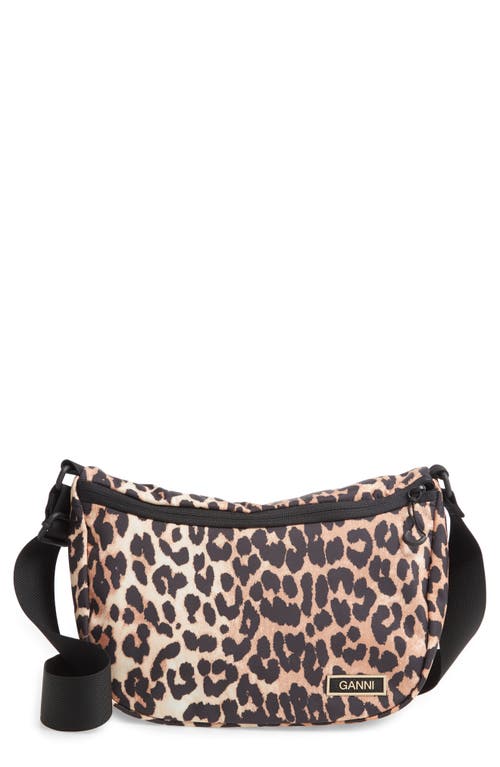 Ganni Tech Fabric Saddle Shoulder Bag in Leopard