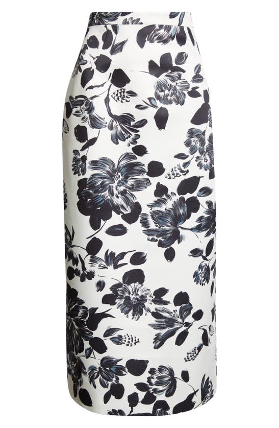 Shop Emilia Wickstead Lorelei Floral Midi Skirt In Black Flowers On Ivory