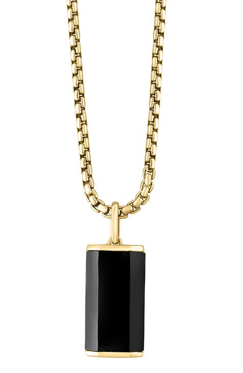 Men's Goldtone Plated Sterling Silver Onyx Pendant Necklace