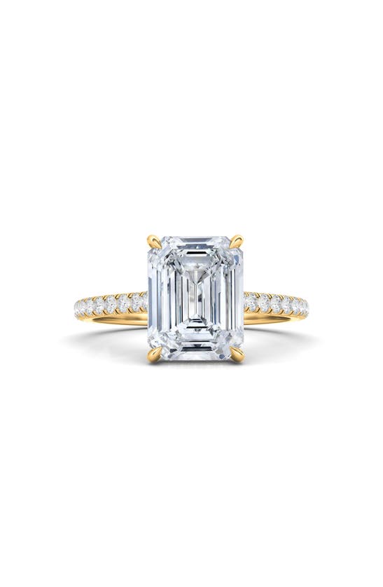 Shop Hautecarat 18k White Gold Emerald Cut Lab Created Diamond Pavé Engagement Ring In 18k Yellow Gold