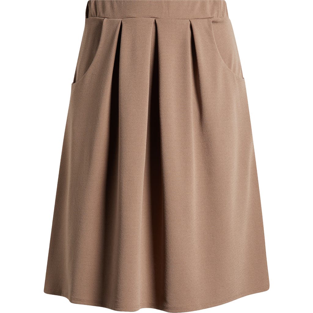 24seven Comfort Apparel Pleated Elastic Waist Skirt In Taupe
