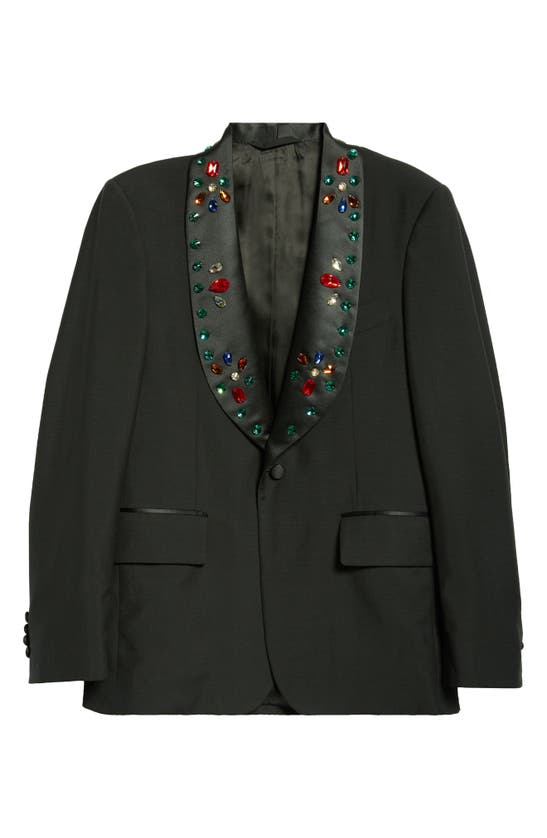 Shop Bode Jeweled Lapel Tuxedo Jacket In Black Multi