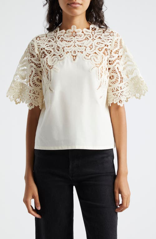 Shop Ulla Johnson Delia Lace Accent Top In Pearl