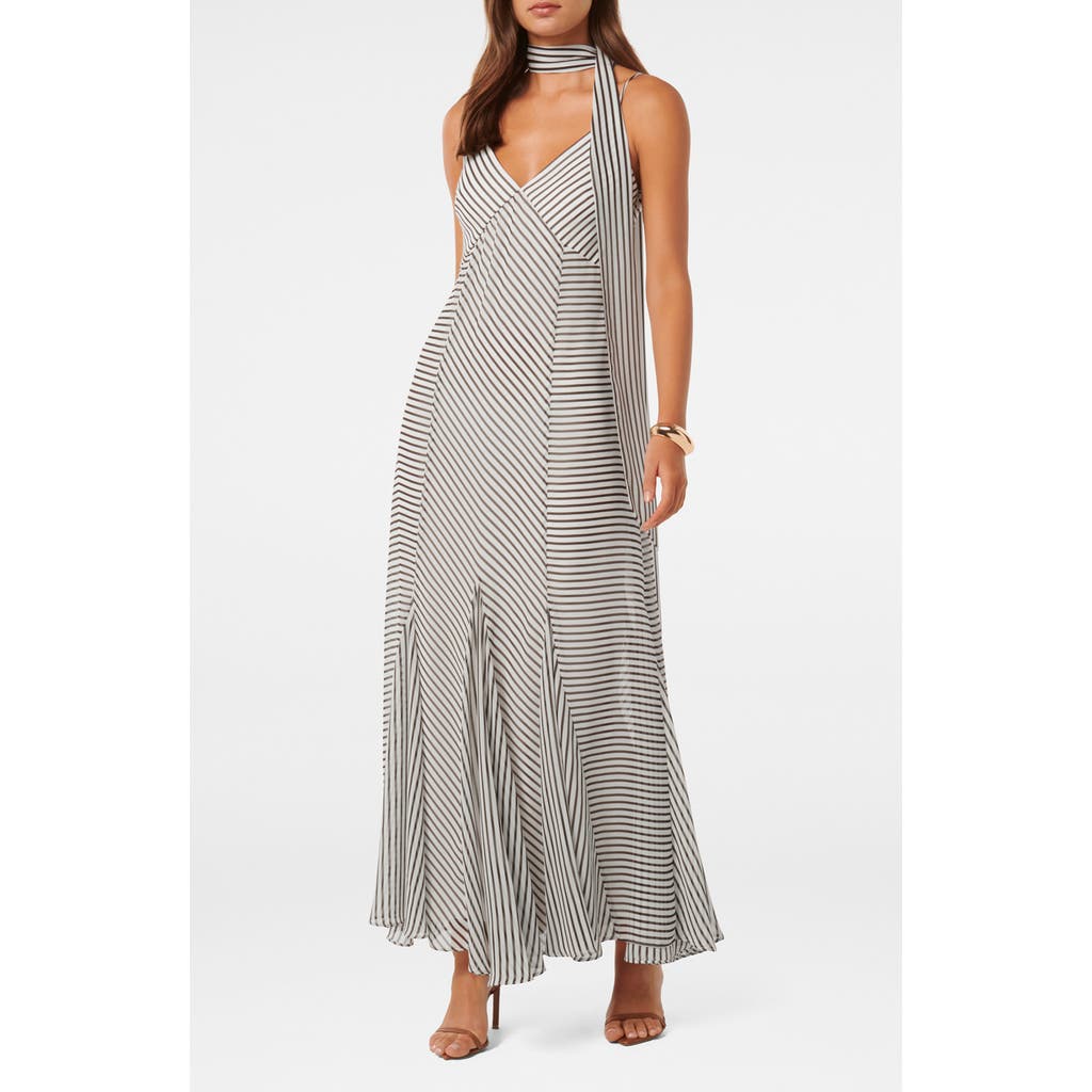 Ever New Directional Stripe Maxi Dress With Scarf In Chocolate Monte Stripe