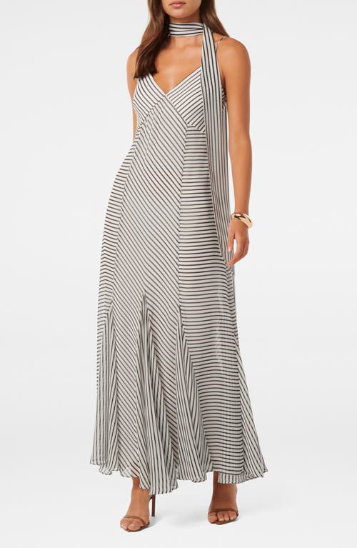 Directional Stripe Maxi Dress with Scarf in Chocolate Monte Stripe