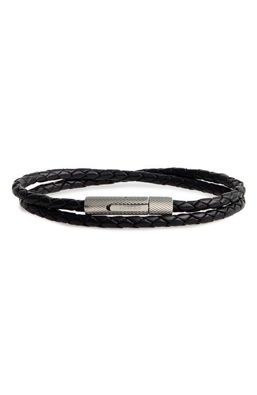 Braided Leather Wrap Bracelet in Black