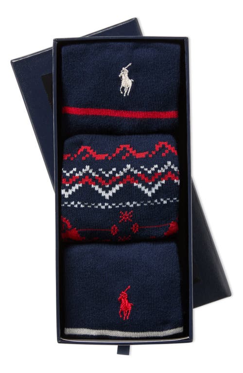 Shop Polo Ralph Lauren Downhill Skiier Assorted 3-pack Cotton Blend Crew Socks Gift Box In Blue Multi