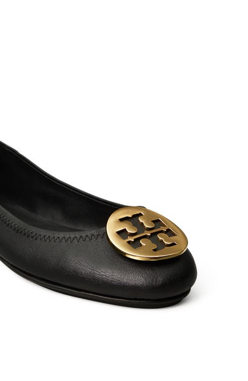 Tory Burch Minnie Travel Ballet With Metal Logo In Perfect Black/gold