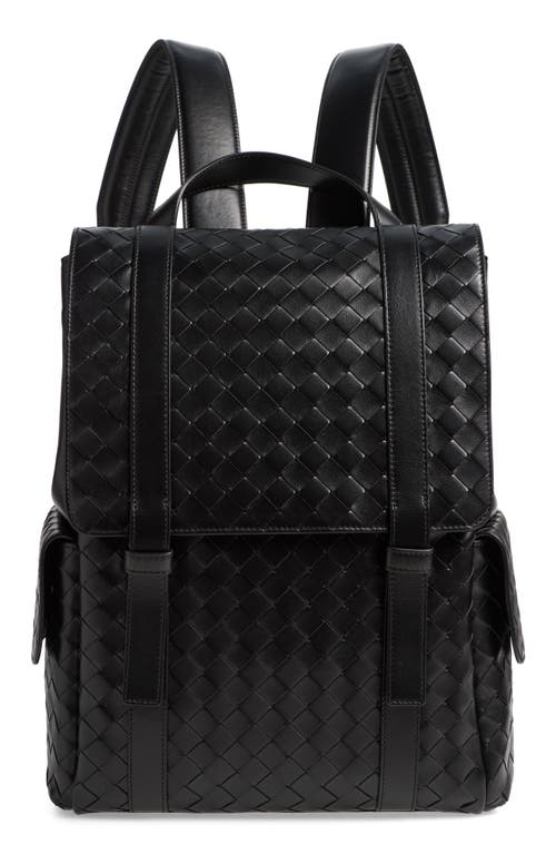 Shop Bottega Veneta Back To School Intrecciato Leather Backpack In 8803 Black/silver