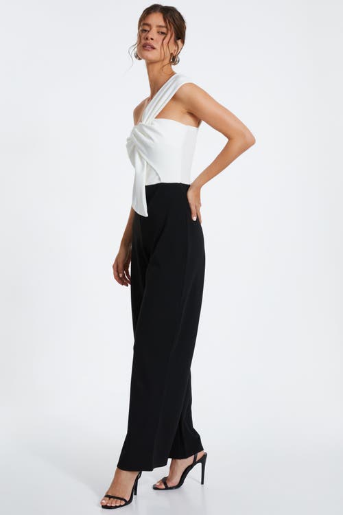 Shop Quiz One Shoulder Scuba Crepe Knot Front Jumpsuit In Black