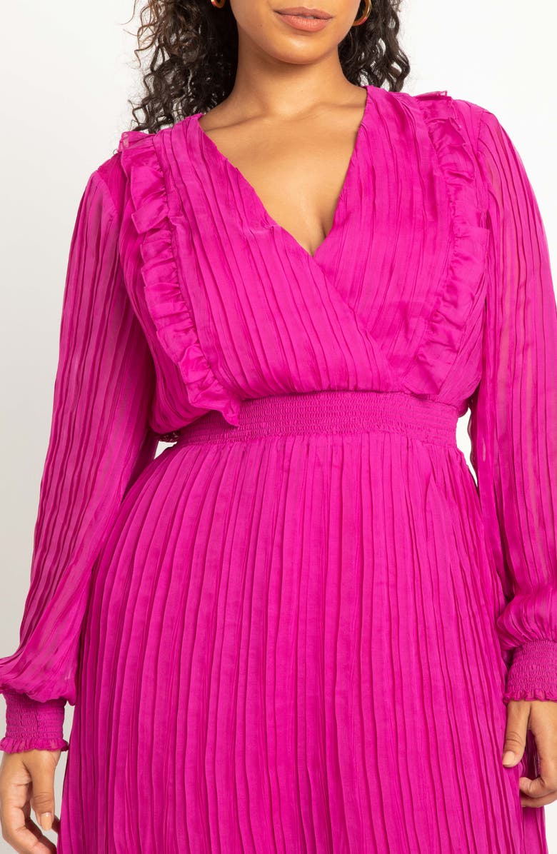 ELOQUII Pleated Long Sleeve Dress, Alternate, color, 