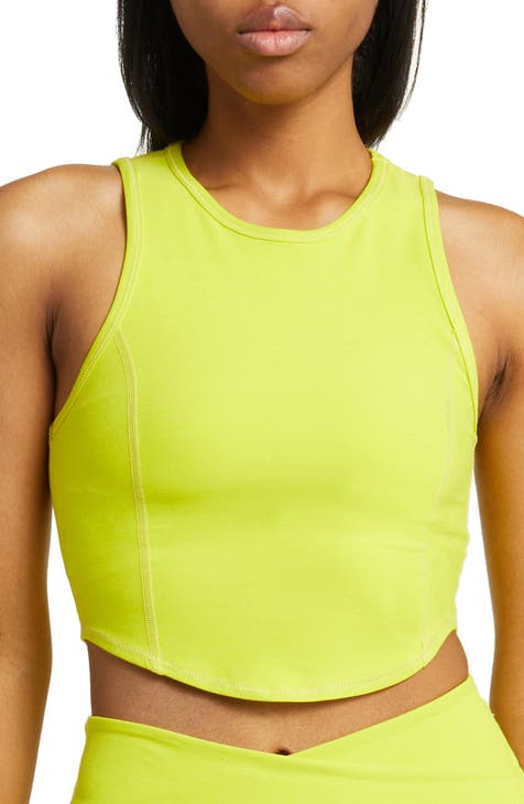 Alo Yoga Sunny Neon Ruched Stretch Sports Bra in Yellow