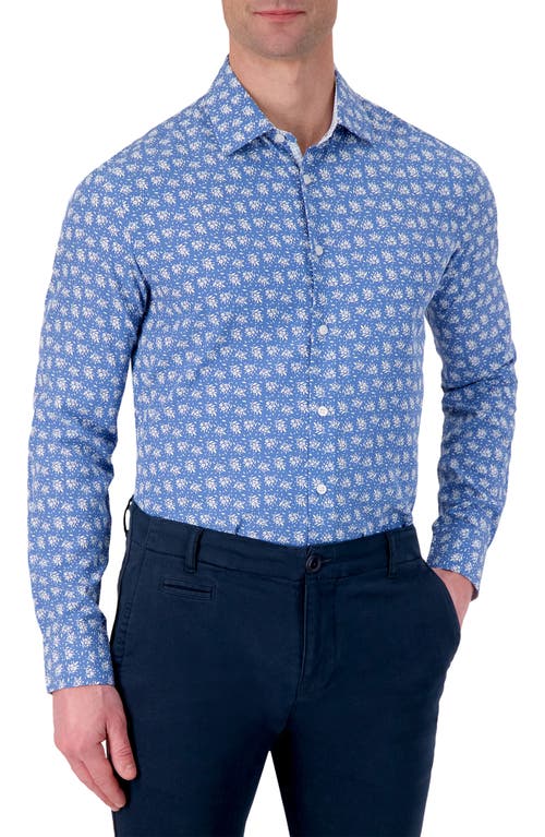 Report Collection Slim Fit Floral Performance Dress Shirt 41 Navy at Nordstrom,