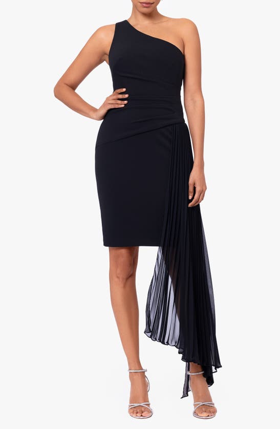 Shop Xscape Evenings Pleated One-shoulder Cocktail Dress In Black