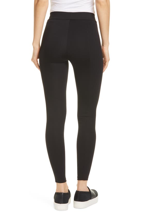 Vince Genuine Leather Panelled Back Darts Fitted Moto Leggings In Black
