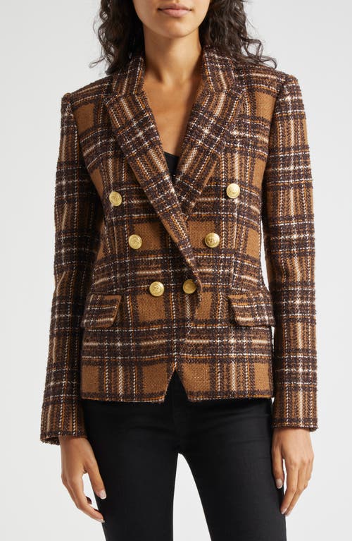 Shop L Agence L'agence Kenzie Double Breasted Blazer In Brown/yellow Plaid