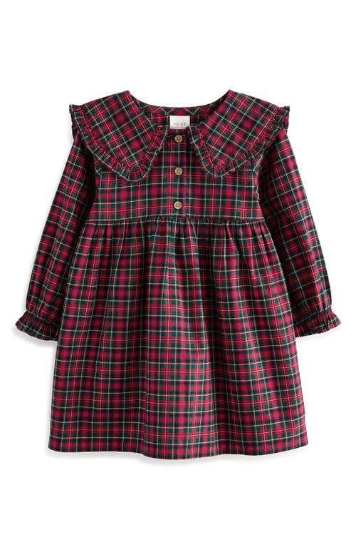 NEXT Kids' Tartan Long Sleeve Cotton Dress in Purple 