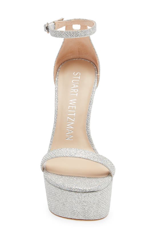 Stuart Weitzman Nudistcurve Hollywood Shimmery Platform Sandals In Crystal