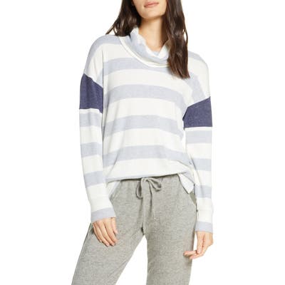 Socialite Cowl Neck Stripe Pullover, Grey