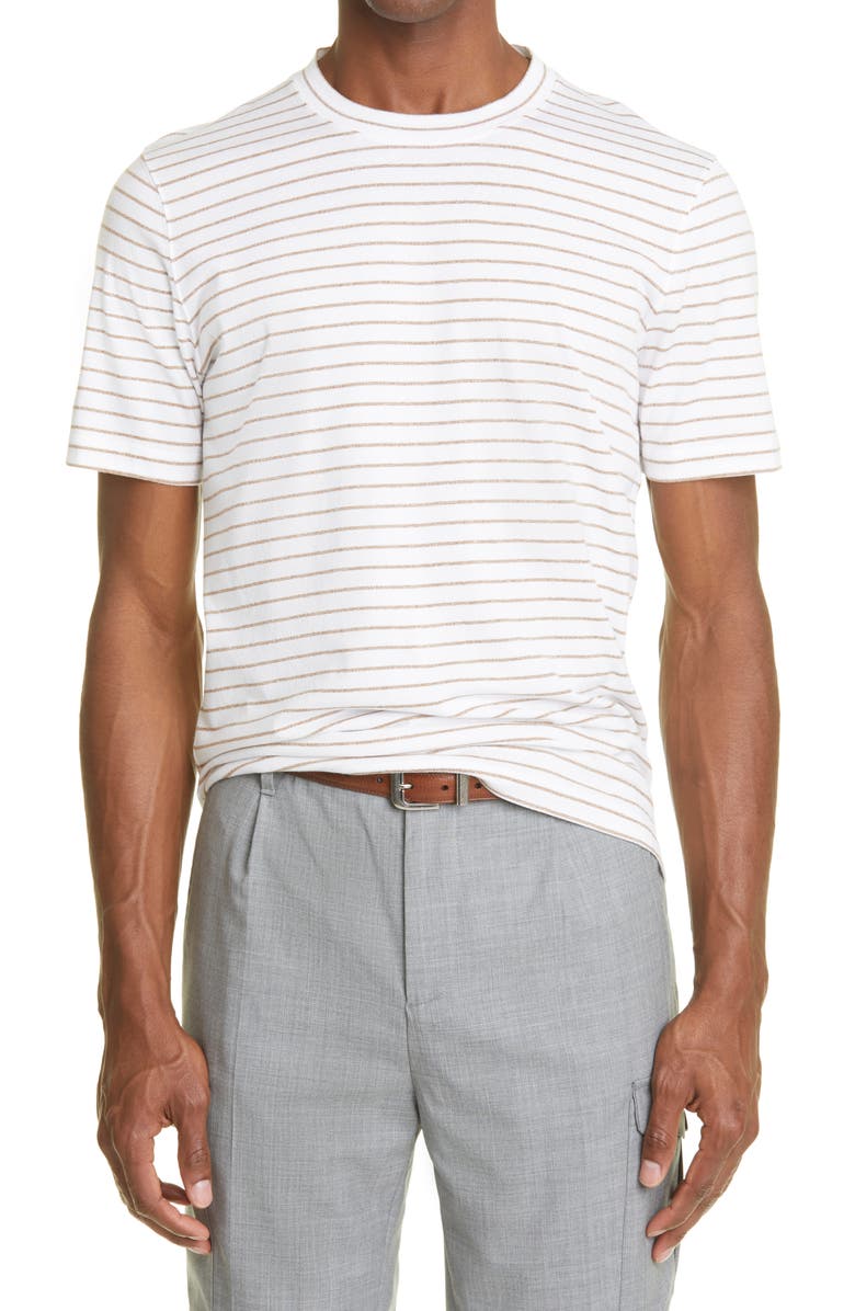 Brunello Cucinelli Men's Stripe Cotton & Linen T-Shirt, Main, color, 
