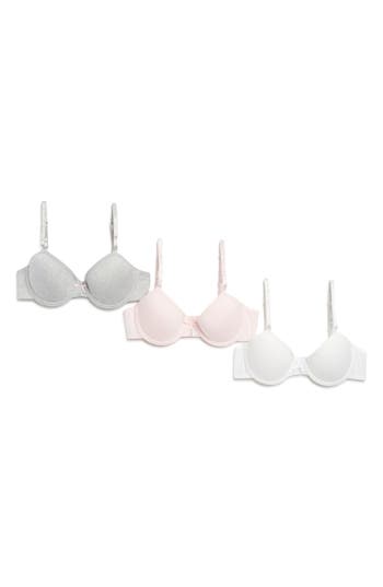 Shop Rene Rofe Girl Kids' Christina 3-pack Molded Bras In White Multi