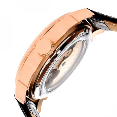 Heritor Automatic Helmsley Semi-skeleton Leather-band Watch In Rose Gold/white