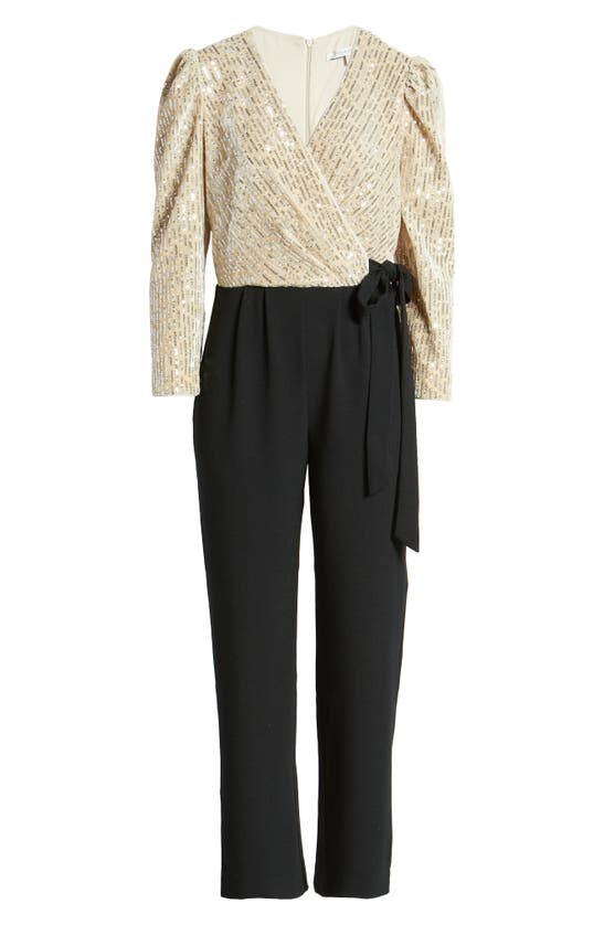 Julia Jordan Sequin Bodice Puff Long Sleeve Jumpsuit In Ivory/black
