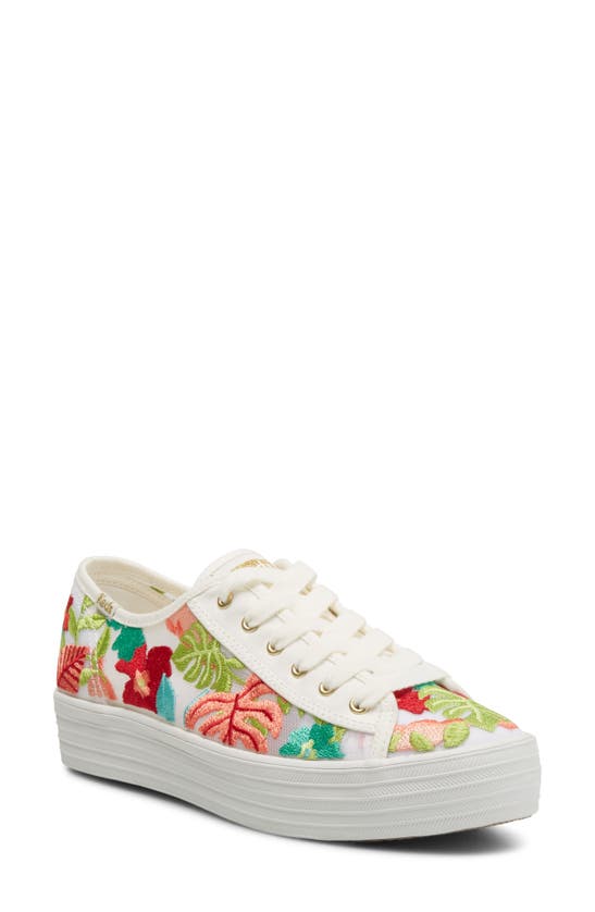 Keds Tropical Embroidery Platform Sneaker In White/ Coral | ModeSens