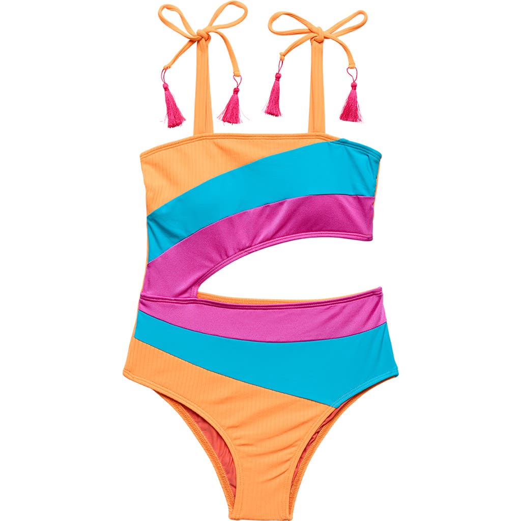 Beach Lingo Kids' Colorblock Cutout One-piece Swimsuit In Tangerine