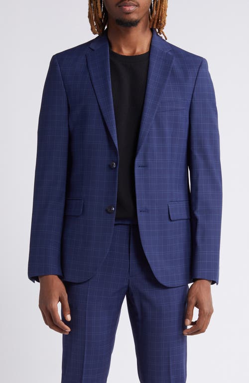 Shop Open Edit Plaid Slim Fit Stretch Wool Blend Sport Coat In Navy Twin Pane