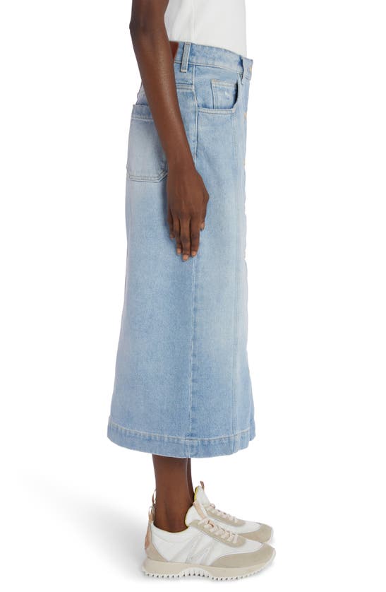 Shop Moncler Cotton Denim Midi Skirt In Rain Washed