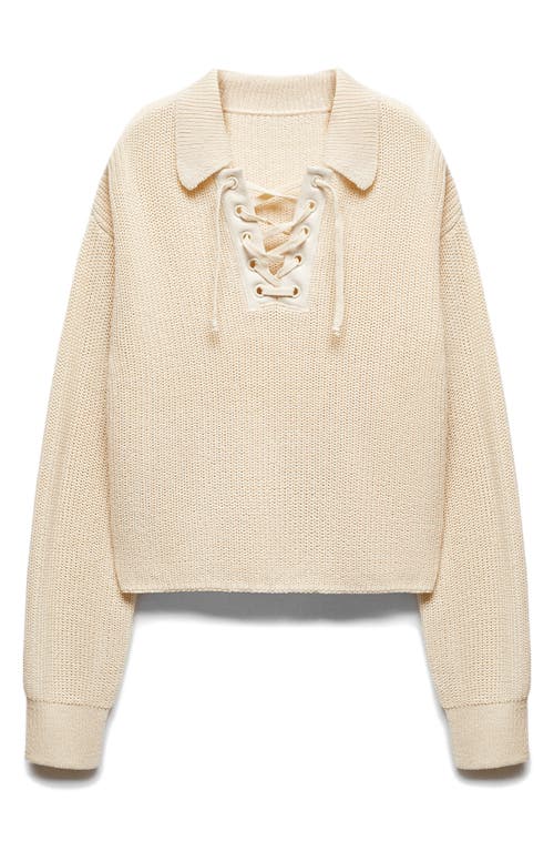 Shop Mango Lace-up Sweater In Light Beige