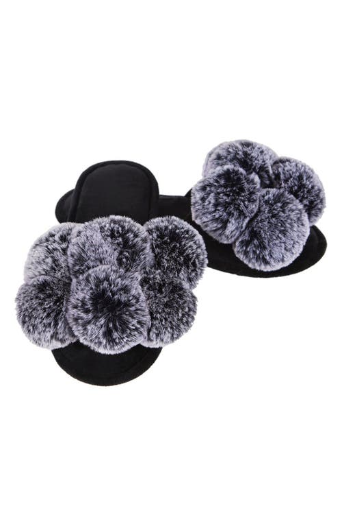 Luxe Faux Fur Pom Memory Foam Slipper in Black
