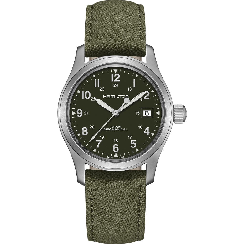 Hamilton Khaki Field Canvas Strap Watch, 40mm In Green/silver