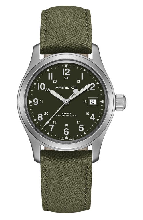 Shop Hamilton Khaki Field Canvas Strap Watch, 40mm In Green/silver