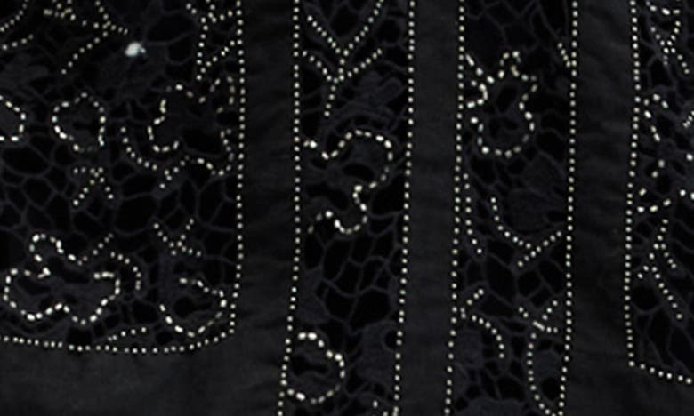 Shop Allsaints Noush Beaded Lace Trim Long Sleeve Linen Blend Minidress In Jet Black