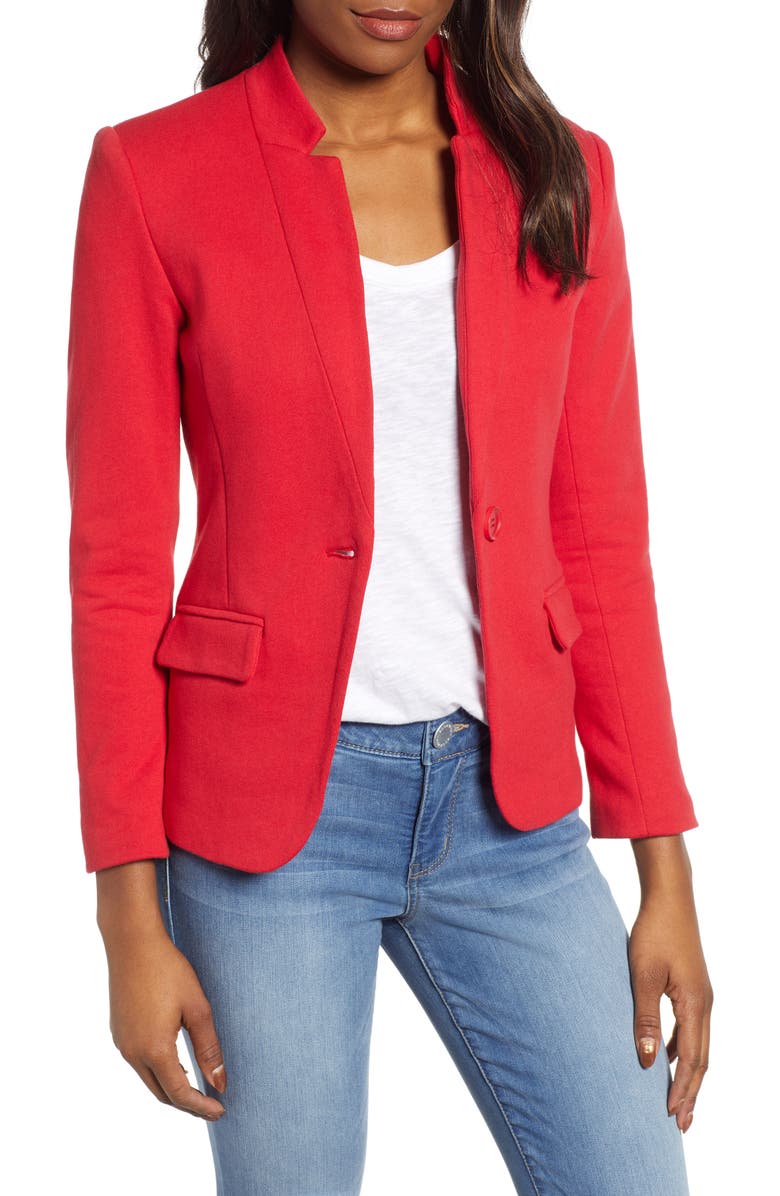 GIBSON Notch Collar Cotton Blend Blazer, Main, color, RED