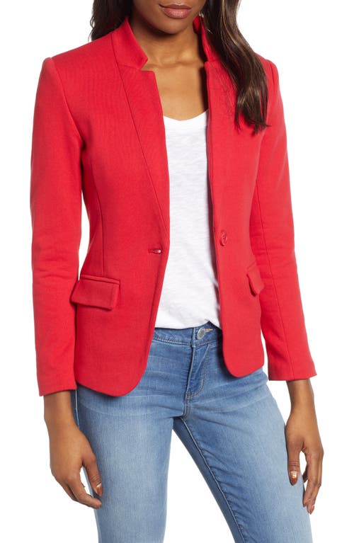 Inverted Notch Collar Cotton Blend Knit Blazer in Red