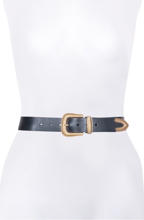 Allsaints Western Leather Belt In Black/warm Brass