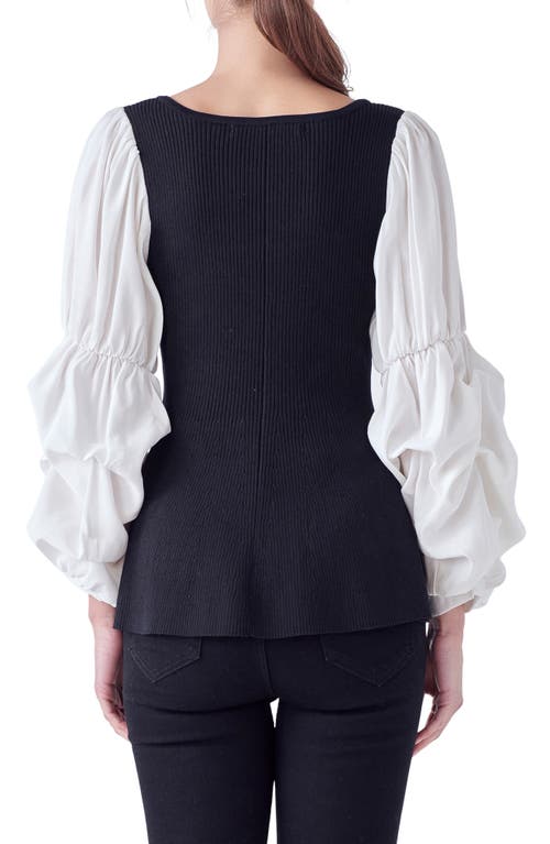 English Factory Mixed Media Rib Top In Black/white