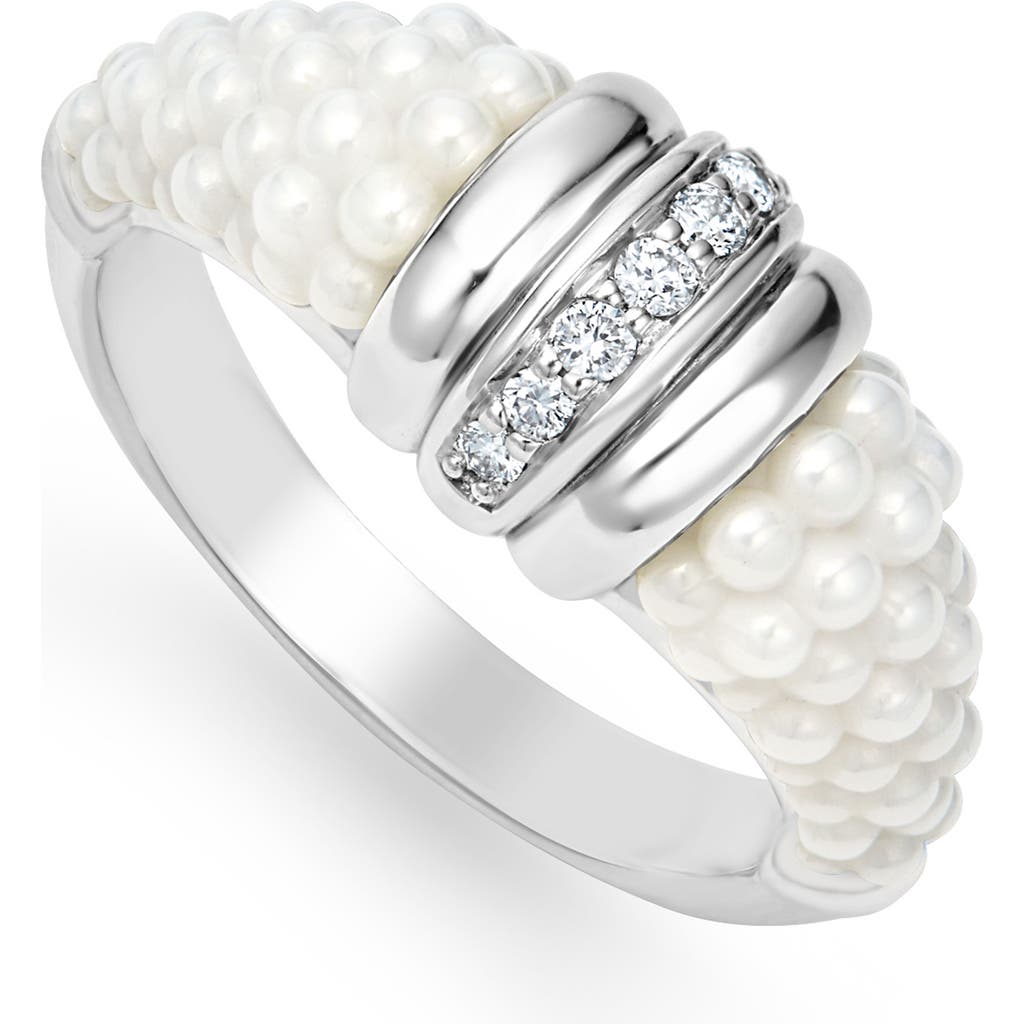 Lagos White Caviar Ceramic Diamond Ring In Metallic